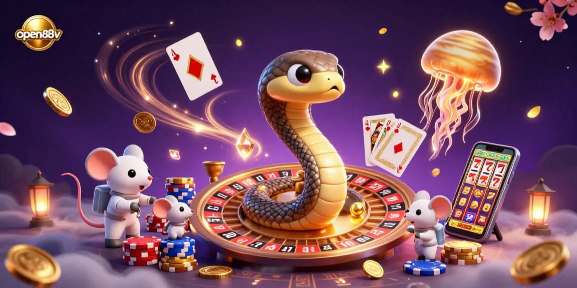 Experience the thrill of gambling with open88v through a captivating cosmic casino scene.