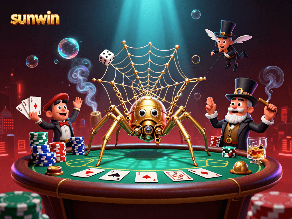Catch lucky wins at sunwin with a vivid 3D casino illustration featuring poker and unique characters.