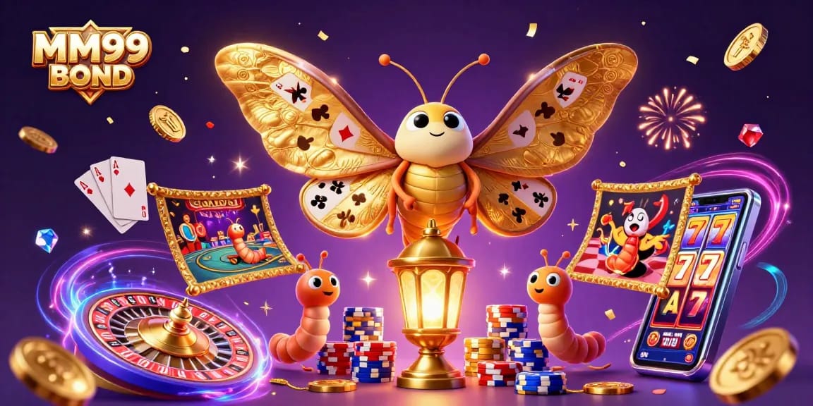 Experience the thrill of winning with MM99 BOND's captivating casino illustration featuring vibrant casino elements.