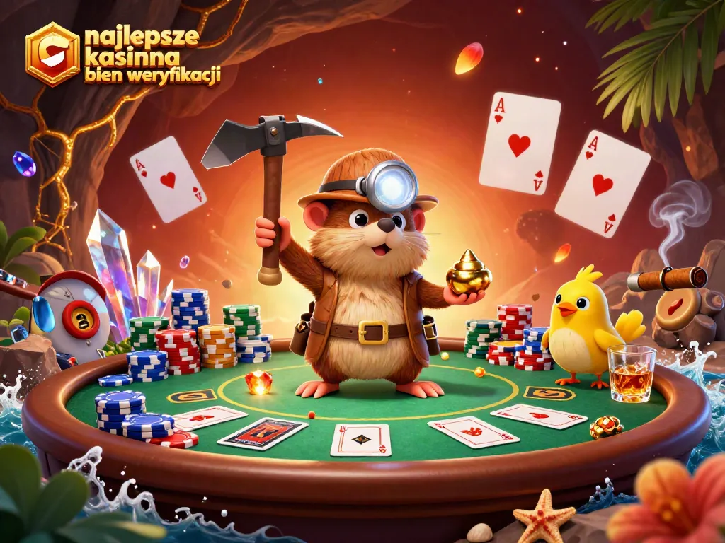 Engage with najlepsze kasyna bez weryfikacji as a mole and canary uncover treasures surrounded by poker elements.