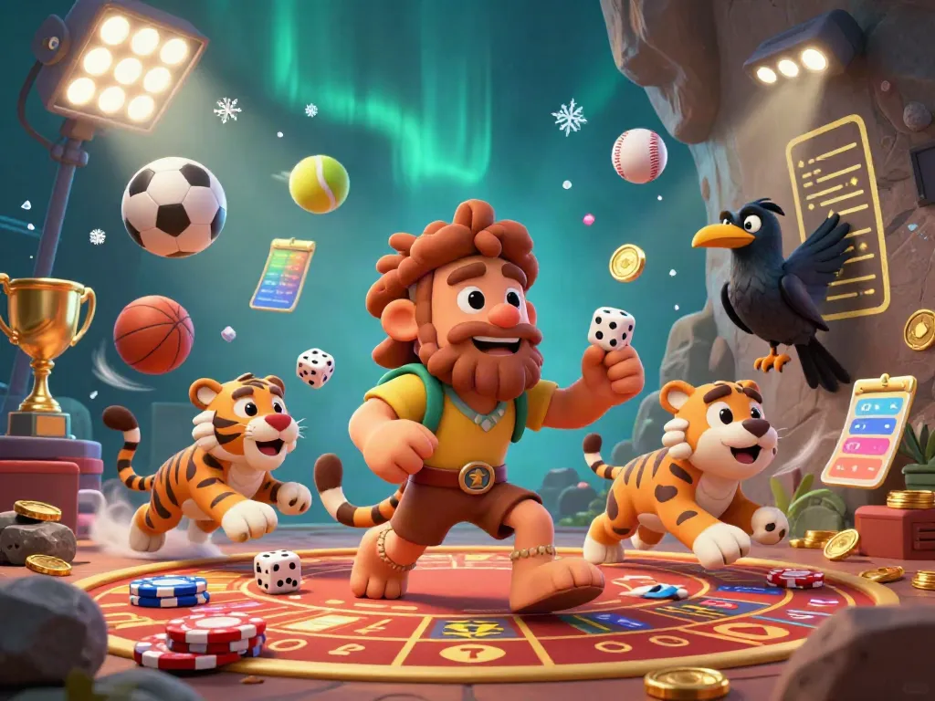Experience the thrill of gambling with tylekeo's dynamic prehistoric casino illustration featuring sports elements.