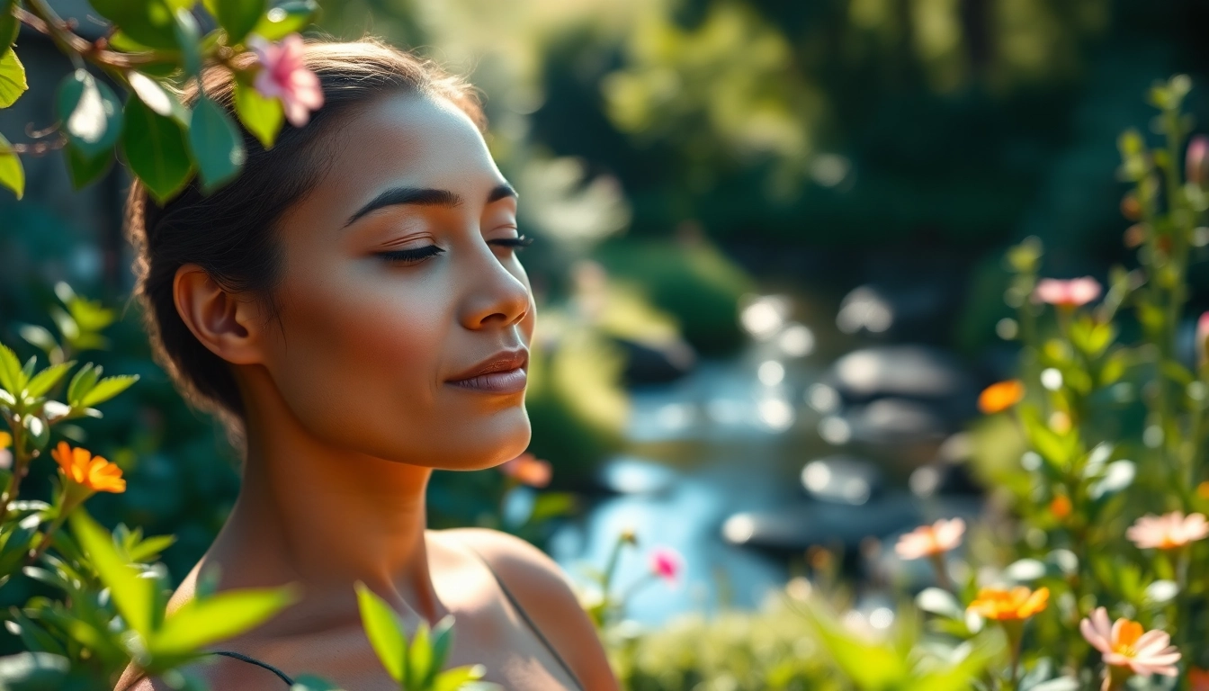 Promoting emotional wellbeing through serene meditation in a tranquil garden.