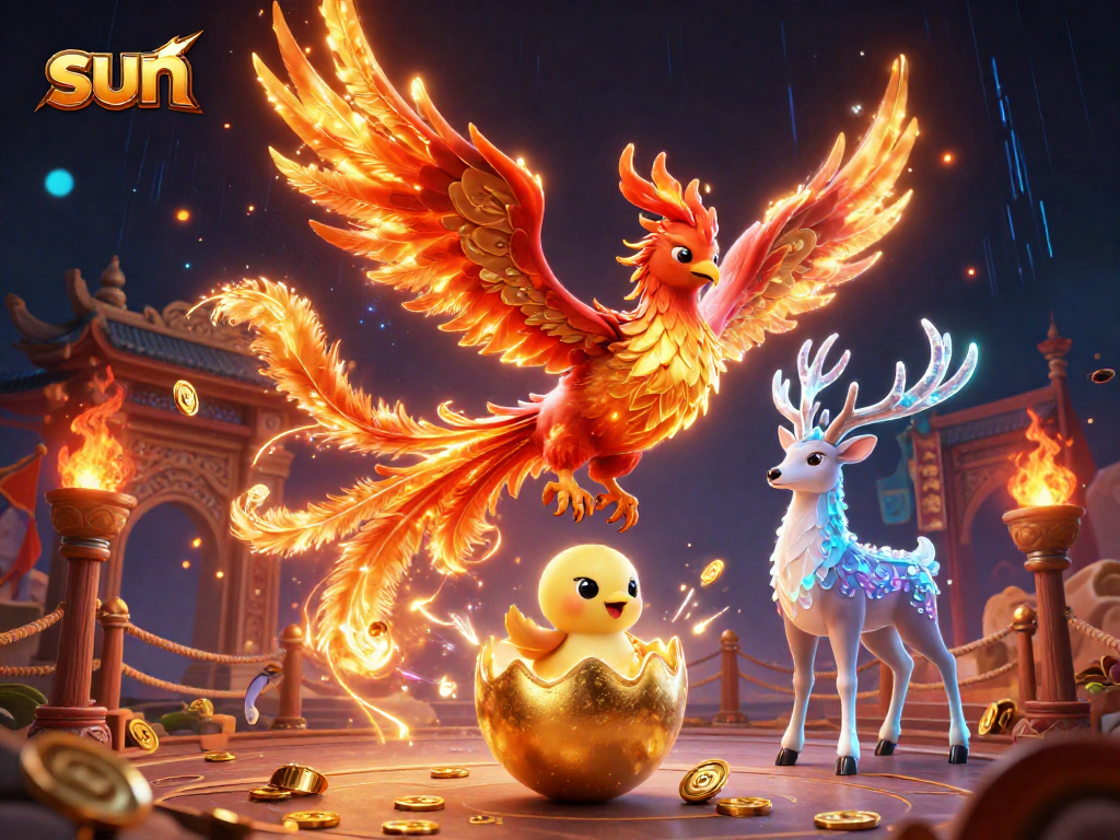 Bettors enjoy sun-themed gaming with a vibrant 3D phoenix scene and rich casino elements.