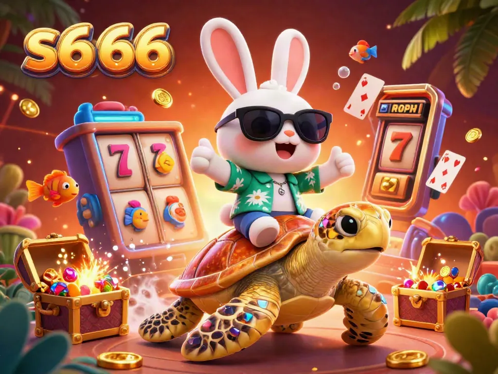 Experience the thrill of s6 66 as a lucky rabbit and golden turtle celebrate with casino elements.