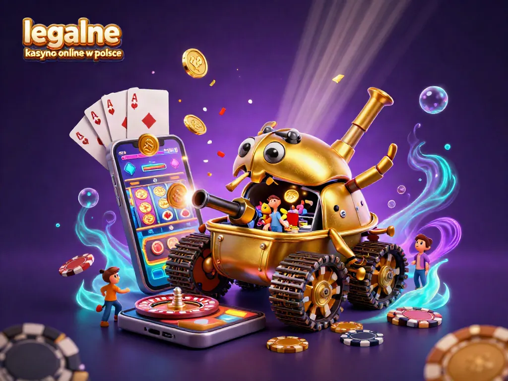 Engage with legalne kasyno online w polsce featuring fantasy casino inside a golden beetle tank amidst vibrant gaming elements and effects.