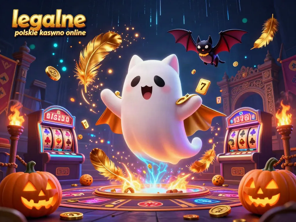 Experience thrilling action at legalne polskie kasyno online with a playful ghost cat and vibrant casino elements.