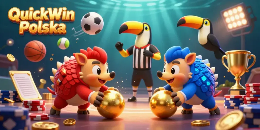 Gry kasynowe w QuickWin Polska z rywalizującymi pangolinami w ekscytującej scenerii.