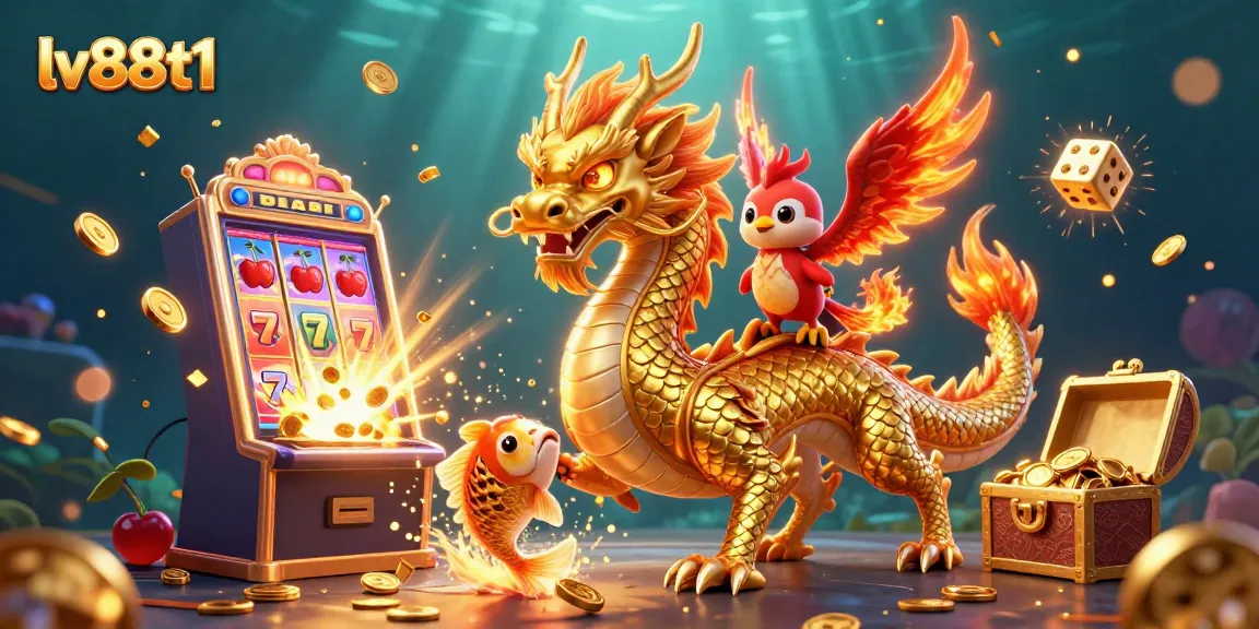 Experience thrilling action at lv88t1 with a golden dragon, phoenix, and vivid casino elements.