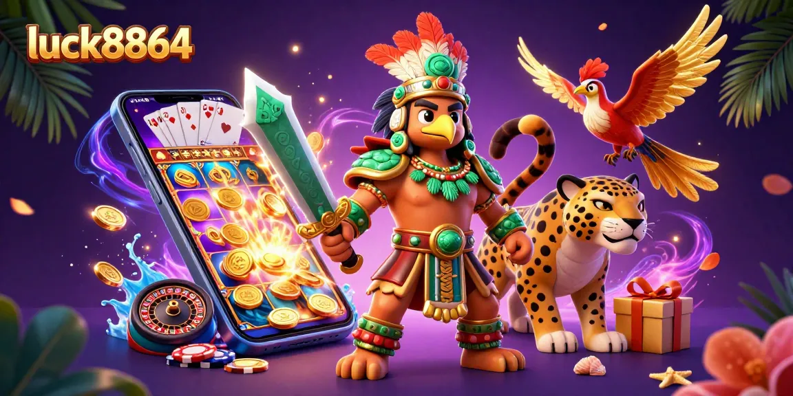 Engage in thrilling gaming adventures at luck8864 with Aztec warriors and vibrant casino elements.