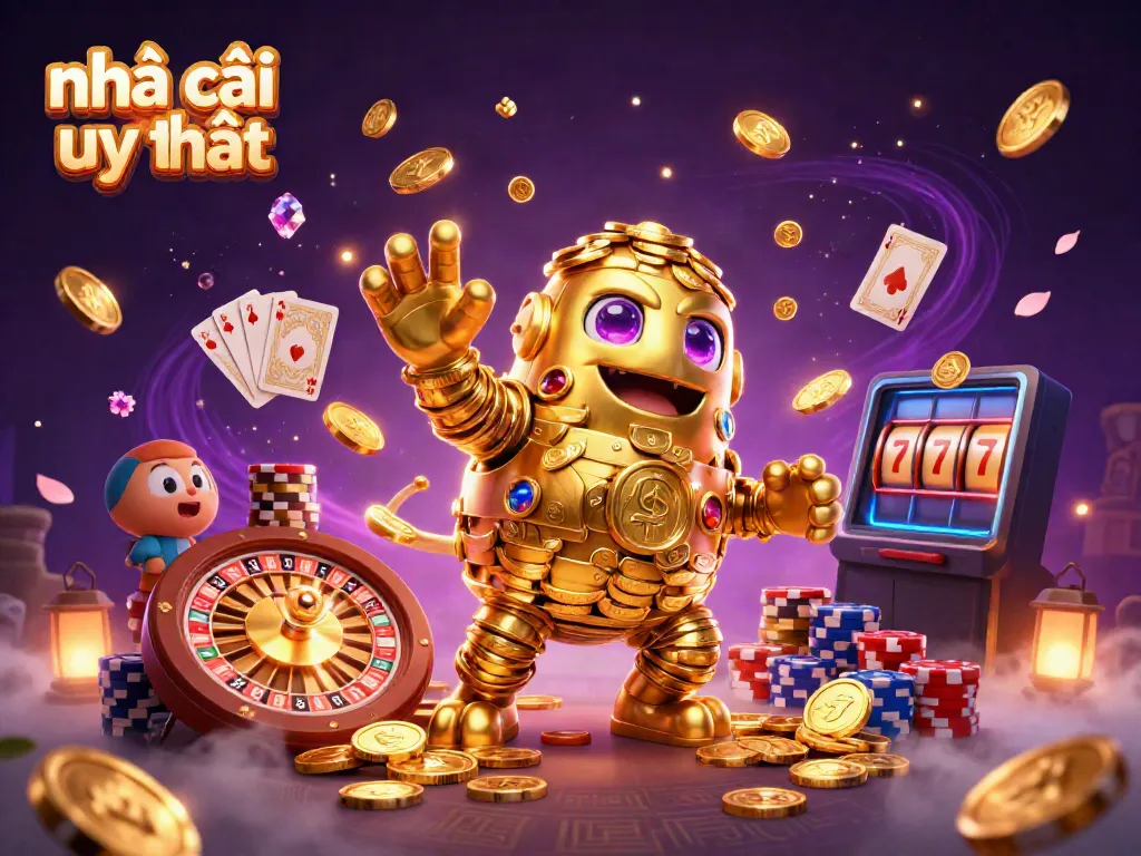 Experience thrilling gameplay at nhà cái uy tín with golden golem and casino elements.
