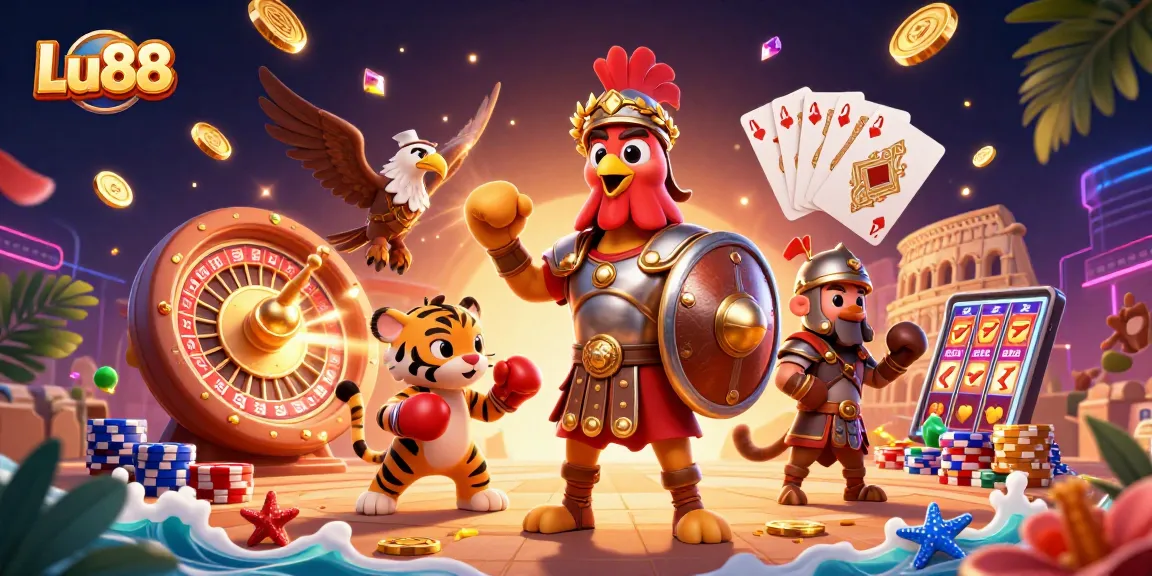 Experience the thrilling games at Lu88 with dynamic casino elements and vibrant characters.