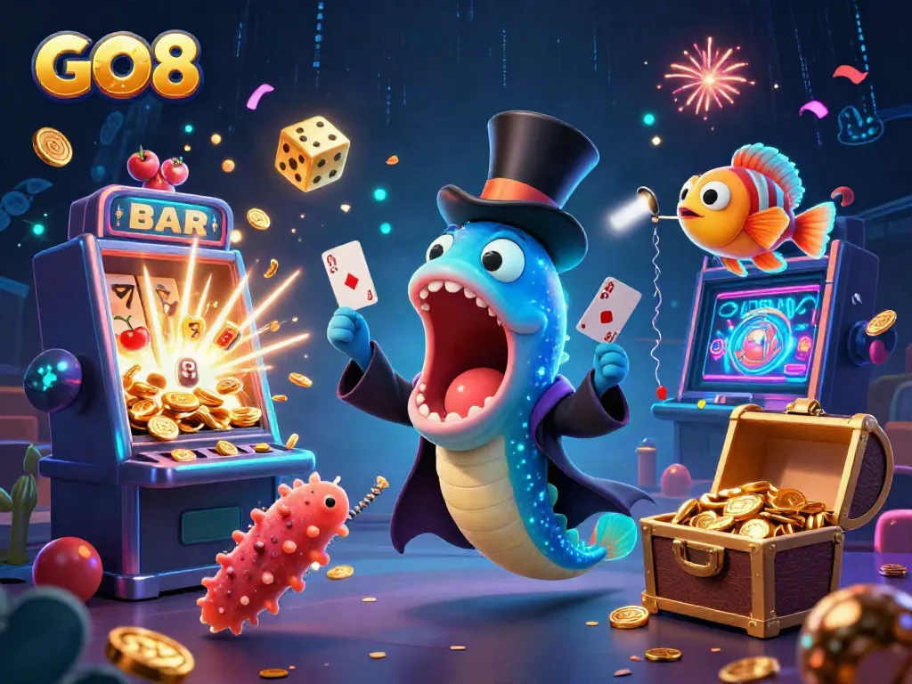 Experience thrilling gameplay at GO8 with an underwater casino magic show featuring dynamic characters and jackpot action.