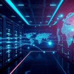 快连官网 showcasing a futuristic server room highlighting global network acceleration technology