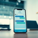 Potato messaging app on a smartphone screen in a modern workspace, emphasizing security and privacy.
