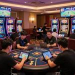 Players enjoying rikvip trực tuyến in a lively casino-style gaming environment with live dealer interactions.
