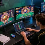 Experience the thrill of 79KING with a professional online gaming setup featuring vibrant casino games.