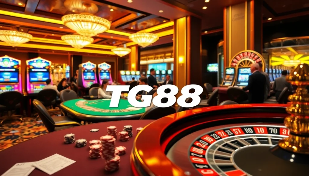 Experience the thrill of gambling at TG88 with luxurious casino tables and vibrant games.