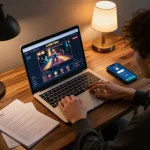 Engaging in a strategic LC88 club online gaming session with warm, inviting ambiance.