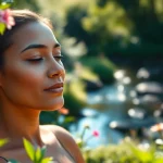 Promoting emotional wellbeing through serene meditation in a tranquil garden.