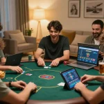Players strategizing during a thrilling game 98win poker session on laptops at home.