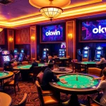 Experience thrilling gameplay at okwin's opulent casino, with vibrant tables and games.