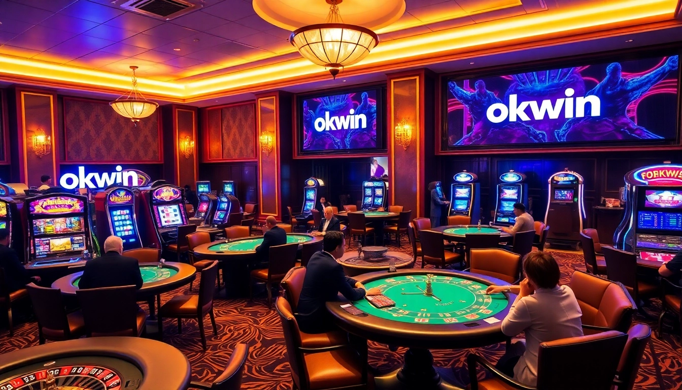 Experience thrilling gameplay at okwin's opulent casino, with vibrant tables and games.