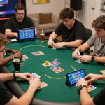 Engaged players enjoying hitclub card games in a lively home gaming setup.