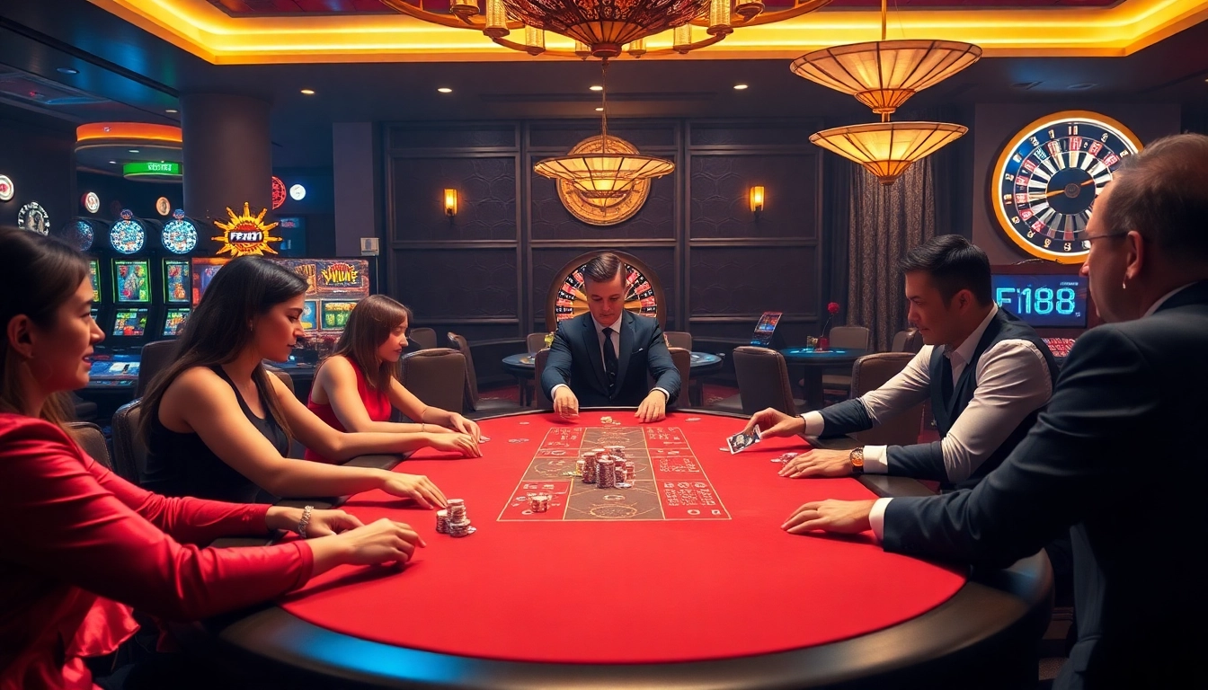 F168 players competing in a thrilling poker game at a luxurious casino.