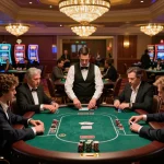 Players engaged in a thrilling poker game at 789f casino, showcasing strategic gameplay and vibrant atmosphere.
