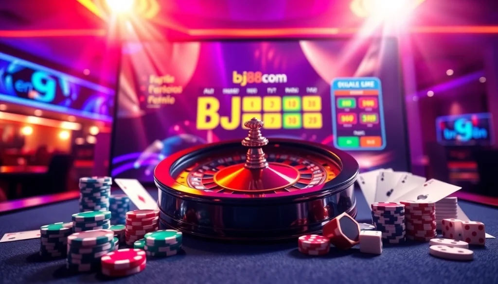 Play exciting games at bj88 com with engaging visuals of casino tables and gaming elements.