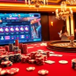 Experience the thrill of online gambling at https://lc88.supply/ with vibrant casino elements like poker chips and a roulette wheel.