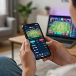 Engaging in sports betting on lv88 through a smartphone in a cozy home environment