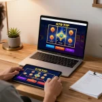 Player engaging with 678vip online casino games on tablet in modern home setup