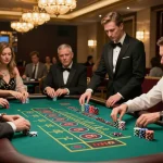 Engaged players placing bets at DH88 roulette table in a luxurious live casino