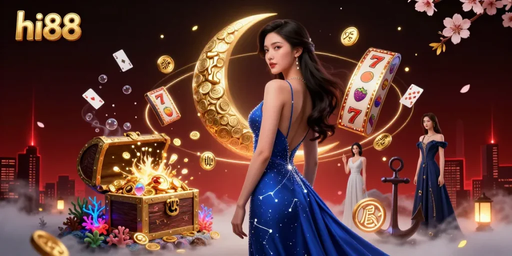 Experience the excitement of hi88 with stunning visuals of a golden jackpot and casino elements.