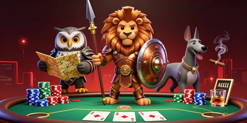 Engage in thrilling gameplay at uk88 with vibrant 3D casino action illustration showcasing poker dynamics.