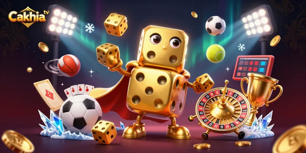 Cakhia tv delivers an exciting betting experience with golden dice and lively sports elements.