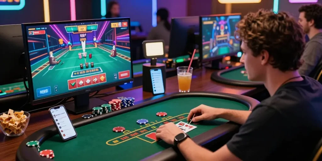 Player enjoying live casino games at bbl555.com with engaging atmosphere and vibrant lighting