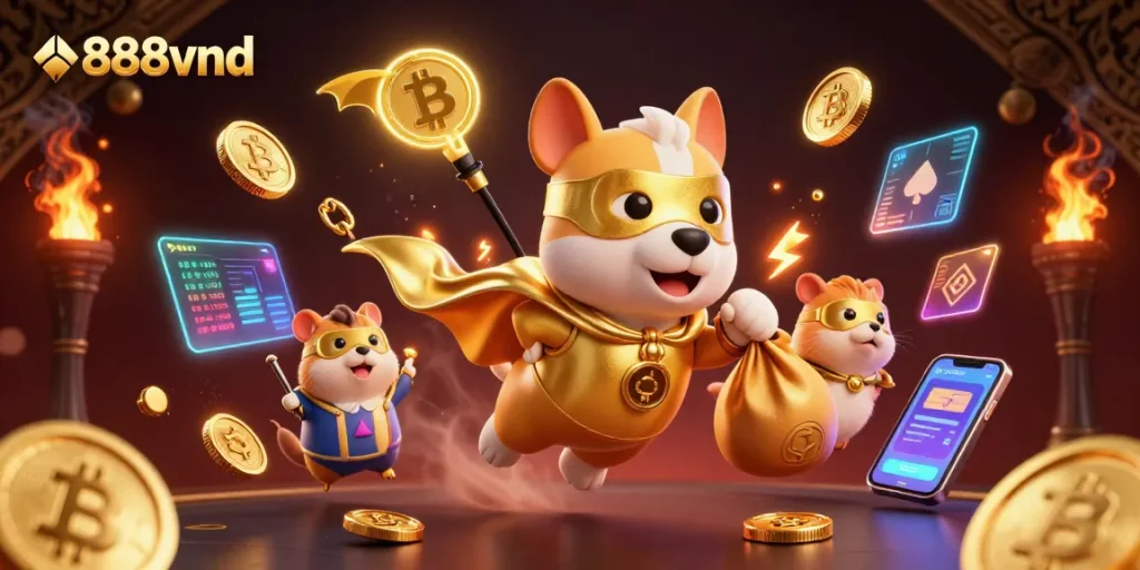 Win big at 888vnd with a superhero dog and hamster in a vibrant casino adventure!