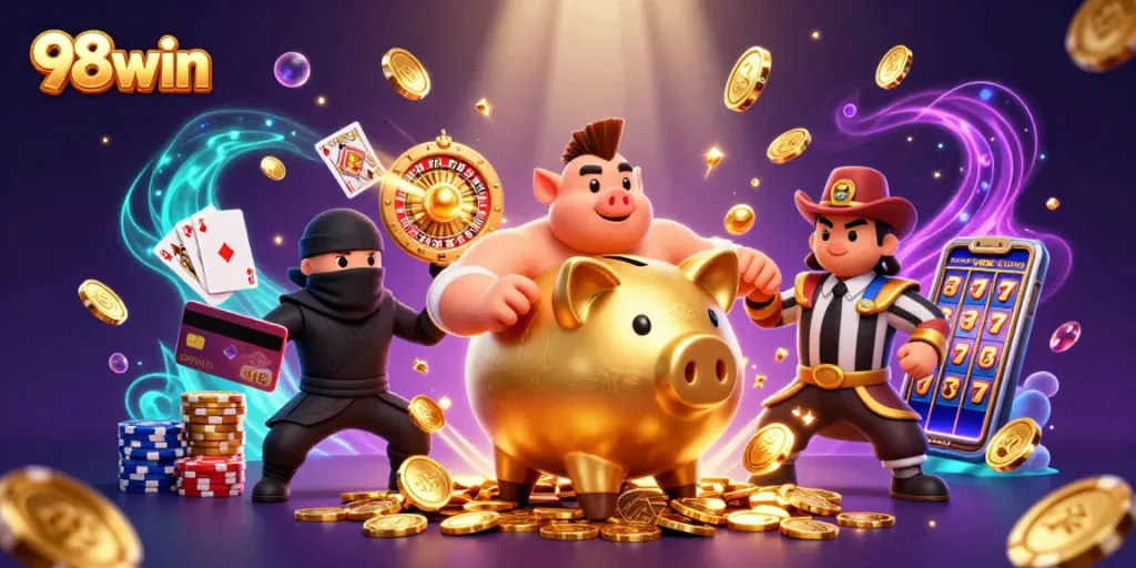 Experience thrilling moments at 98win with an epic showdown in this vibrant casino scene.