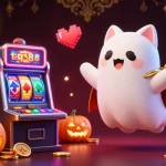 Engage with tg88 in a vibrant casino scene where a ghost cat and a vampire bat illuminate the festive atmosphere.