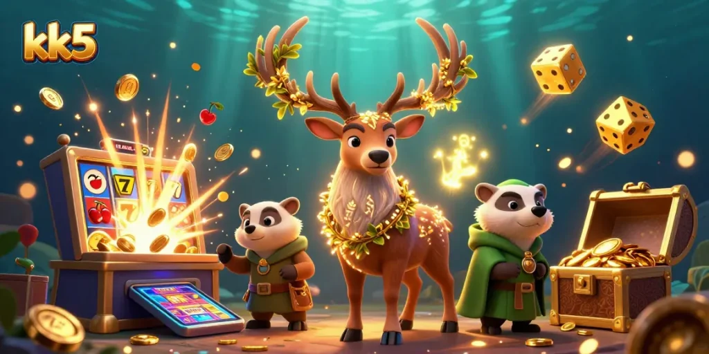 Experience thrilling jackpots and casino adventures with kk5 in an enchanting 3D illustration.