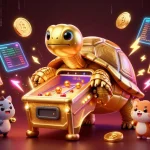 Play exciting games at ao88 with golden tortoise, crypto coins, and vibrant casino elements.