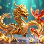 Engage with sonclub's thrilling gaming experience featuring a vibrant dragon, phoenix, and koi fish.