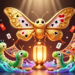 Engage with the captivating 79king bookmaker scene featuring a majestic moth and golden lanterns amidst dazzling casino elements.