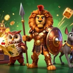 Join the adventure with 123b as the Spartan lion protects jackpots amidst casino excitement.