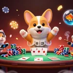 Engage in the world of giải mã nhà cái with a lively casino scene featuring an astronaut corgi and interactive gaming elements.