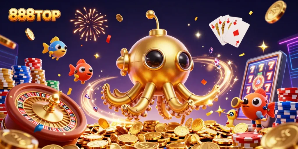 Experience thrilling moments with 888TOP as the golden kraken submarine reveals a wealth of winning opportunities in gambling.