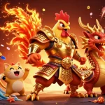 Experience gaming action with 88aa at a vibrant casino-themed illustration featuring rooster warriors.