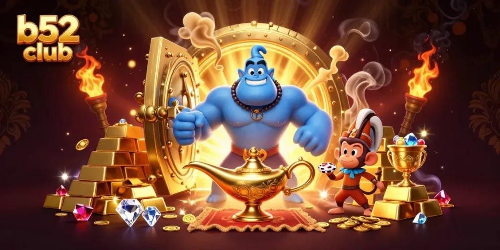 Experience thrilling adventures at b52 club with a dazzling genie and treasures in an enchanting casino atmosphere.